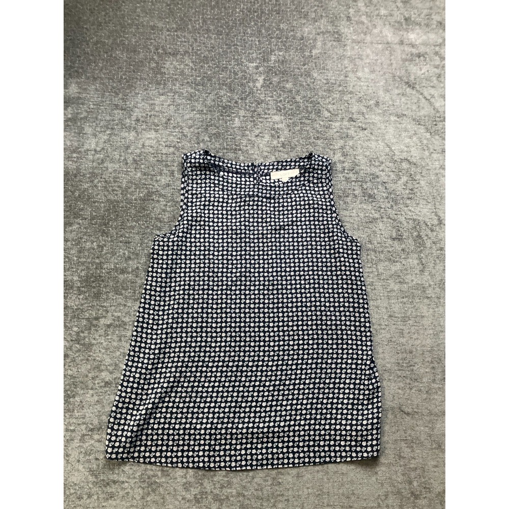 Loft Womens Medium Blue White Floral Knit Woven Tank Top Button Back Round Neck - Picture 1 of 13